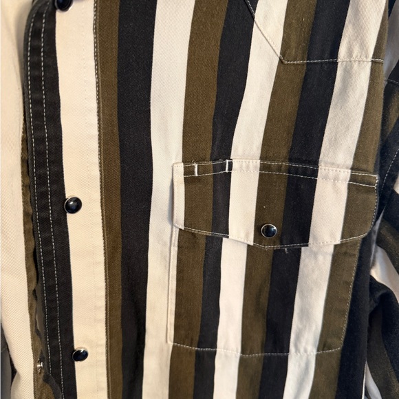Vintage Wrangler Striped Brown and White Men's Pearl Snap Shirt - Picture 2 of 7